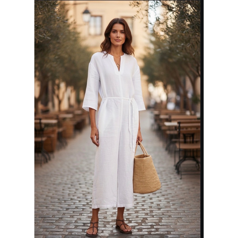 James Perse Linen Jumpsuit Size 1 White Coastal Chic Bohemian Beachy, Lagenlook